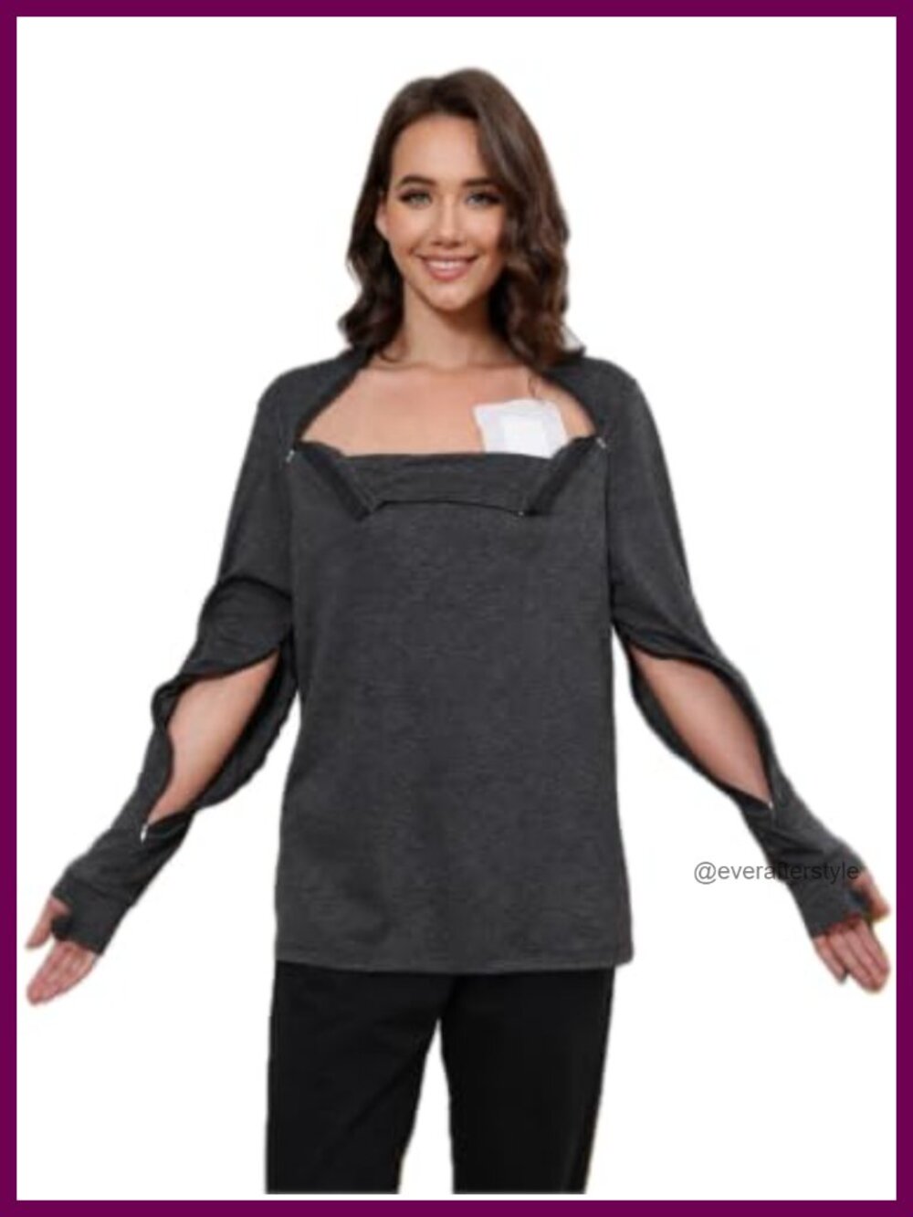 Women's Split Sleeve Square Neck Long Sleeve Top Thumb Holes